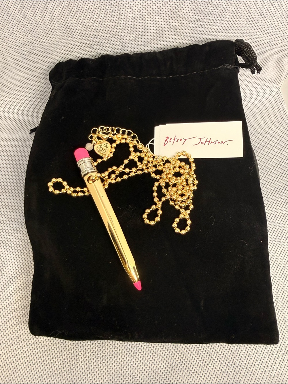 Betsey Johnson Gold Pencil Necklace with Pink Accents